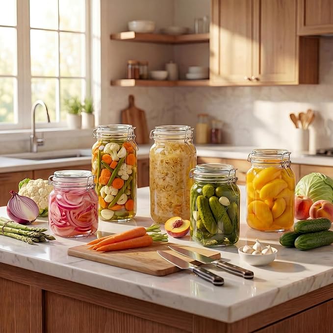 78oz - 3 Pack Square Glass Jars with Airtight Lid, Wide Mouth Mason Jars with Clamp Lids, Air Tight Glass Canisters, Best Food Storage Containers for Flour, Sugar, Cereal, Pasta, Rice, Coffee, Spice