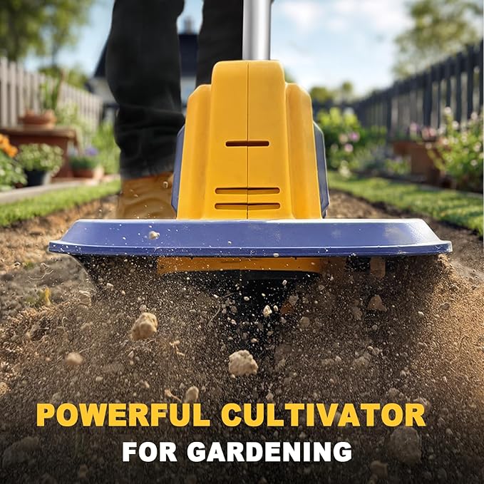 Cordless Tiller Cultivator Compatible with Dewalt 20V Battery(Tool Only), Electric Garden Tiller w/270 RPM, 48 Steel Tines, 8.7" Tilling Width, 6.3" Depth, Portable Rotary Tiller