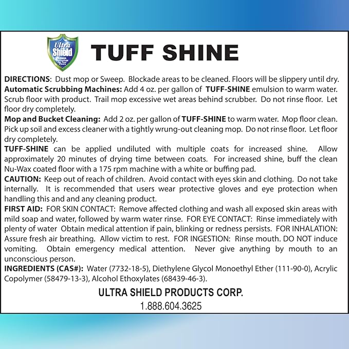 Ultrashield Tuff-Shine Clean Enhance and Protects, Multi Surface Floor Cleaner Shine, Commercial & Janitorial Cleaning Supplies, Quick Instant Shine Concrete (2 x 1 Quartz)