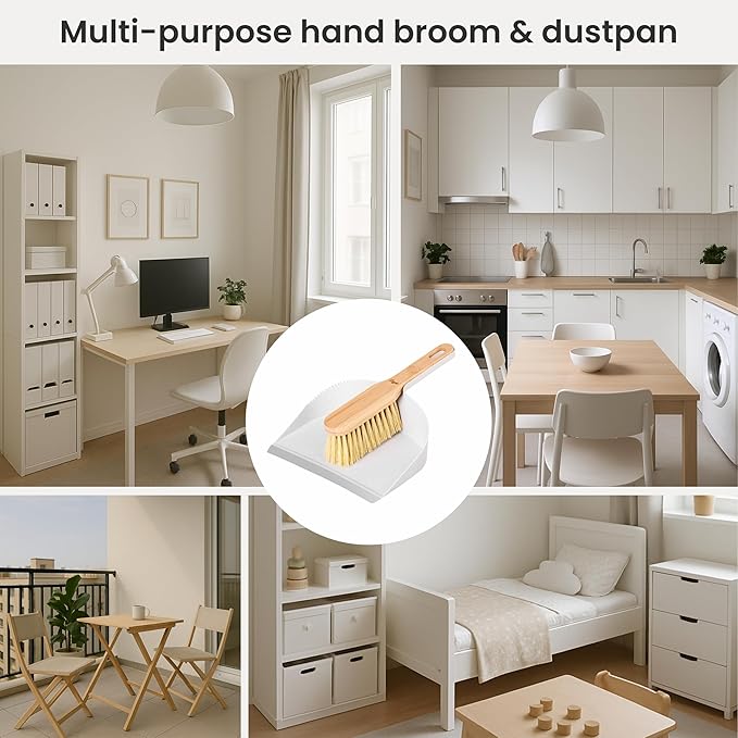 Vigar Zeroline Mini Bamboo Broom with Dustpan Combo Set, Small Dust Pan and Brush Set for Dust, Pet Hair, Car, and Crumb, House, Kitchen Broom, Gray