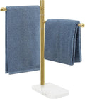 Hand Towel Holder, F-Shape Hand Towel Stand with Marble Base, Stainless Steel Swivel Hand Towel Rack Bar Standing for Bathroom Kitchen Countertop, 2 Arms (Gold)