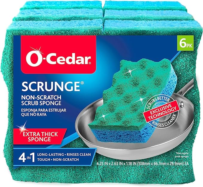 O-Cedar Multi-Use Scrunge Scrub Sponge (6 CT) with Playtex Living Reuseable Rubber Cleaning Gloves (Medium, 3 Pairs)
