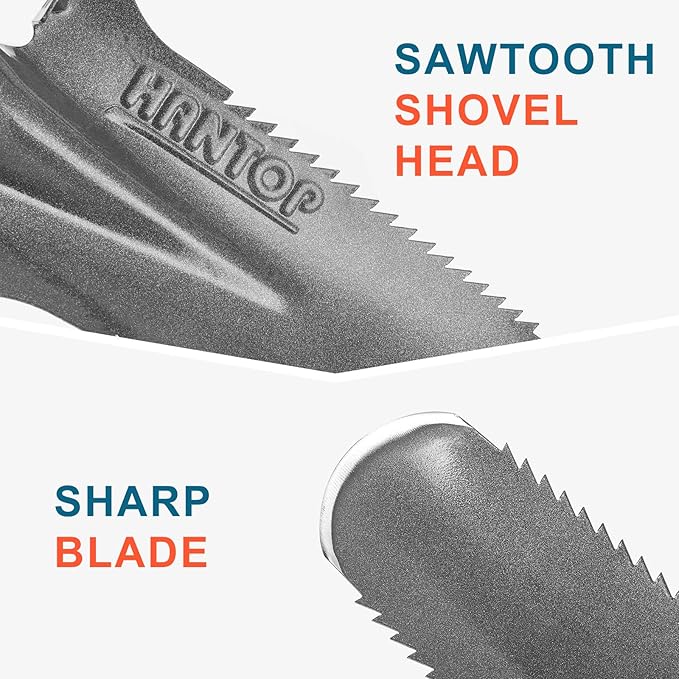 Drain Spade Garden Digging Serrated Shovel Root Saw Spades with Wooden Handle for Digging, Cutting Roots,Transplanting,Trenching, 44 inches