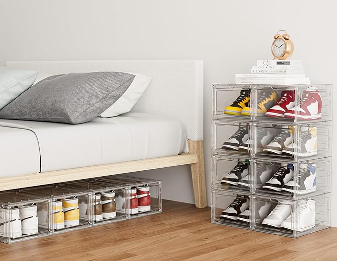 HOMIDEC Shoe Storage, 6 Pack Shoe Organizer Clear Hard Plastic Shoe Box, Shoe Boxes Clear Plastic Stackable, Shoe Boxes with Lids for Size 13, Transparent