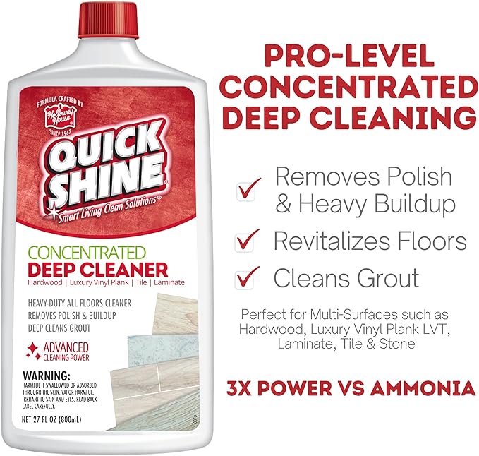 Quick Shine Multi Surface Deep Floor Cleaner and Remover 27oz | Removes Wax Build-Up, Revitalizes Floors & Cleans Grout | Use on Hardwood, Laminate, LVT, Tile and Stone | Pro-Level Cleaning