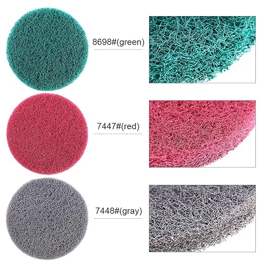 Swpeet 16Pcs 4Inch 3 Different Color Scrubbing Pads Drill Powered Brush Tile Scrubber Scouring Pads Cleaning Kit, Abrasive Buffing Pads Replacement with 1 Pcs Hook Attachment for House Cleaning