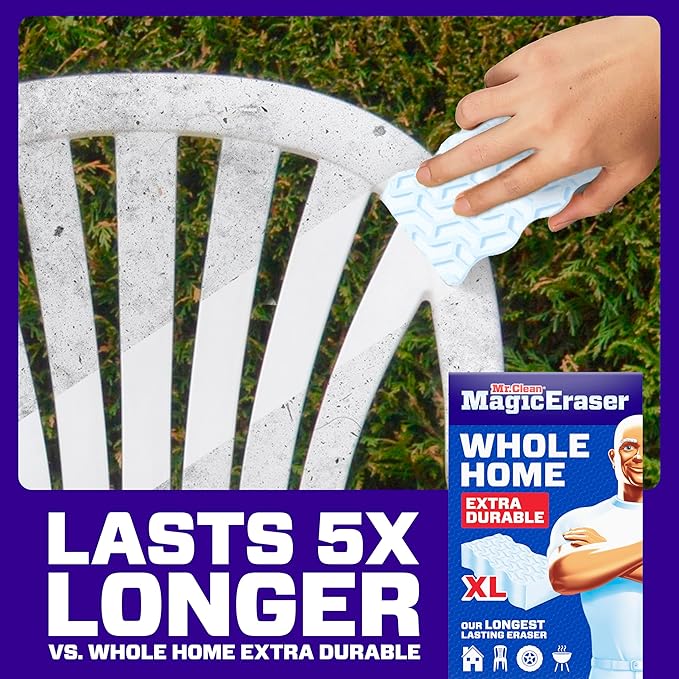 Mr. Clean Magic Eraser Sponge, All Purpose Cleaner, Long Lasting Cleaning Scrubber, Wall, Sneaker, Oven, Kitchen, Bathroom, Shower Cleaner, Cleaning Supplies, Whole Home Extra Durable XL, 8ct