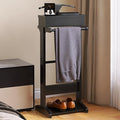 Mens Valet Stand with Top Tray Organizer, Shoe Shelf and Suit Rack, Wooden Clothes Valet Stand for Bedroom Entryway (Black)