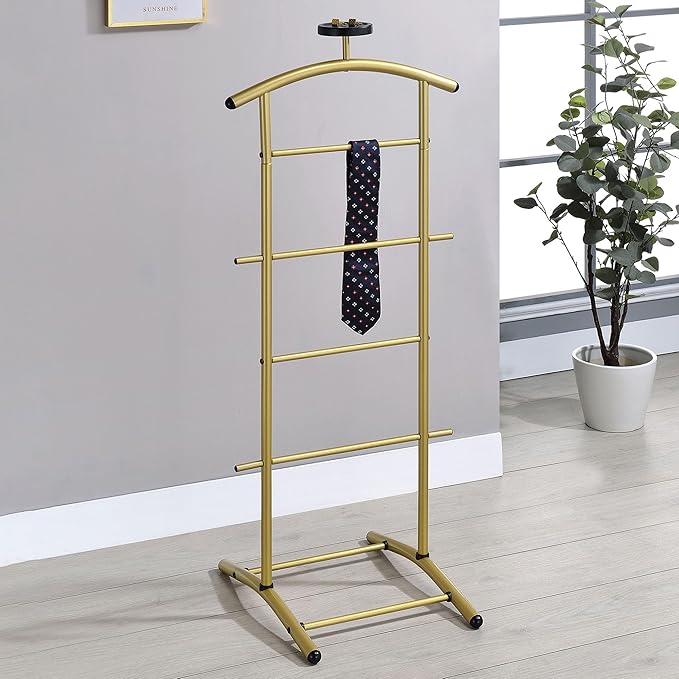 Kings Brand Furniture - Menros Metal Suit Valet Stand, Clothes Rack (Gold)