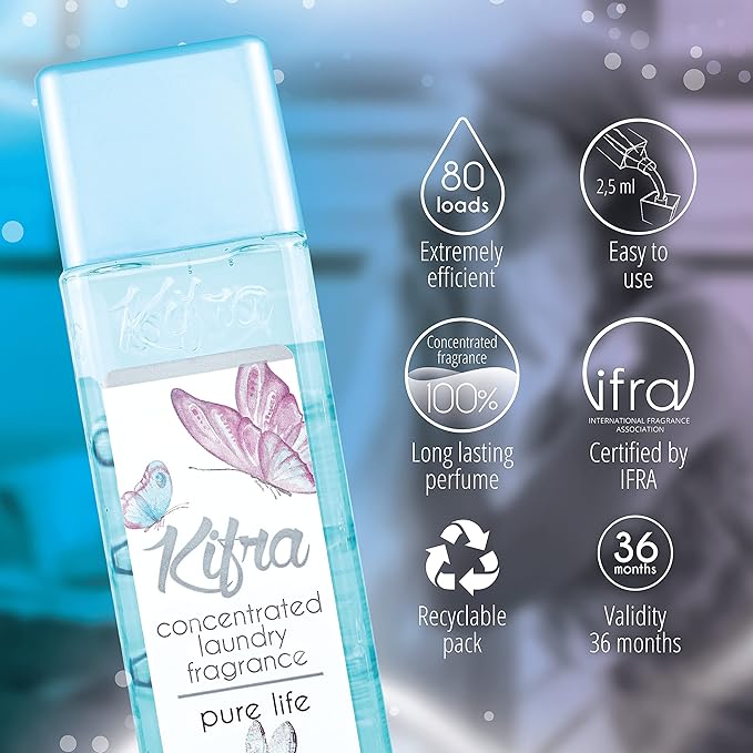 KIFRA PURE LIFE Concentrated Laundry Fragrance 6.76 Fl Oz 200ml 80 Washing Cycles