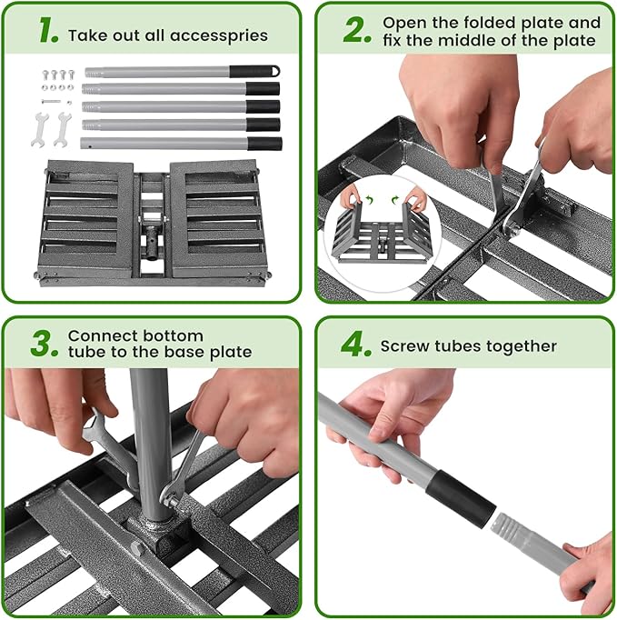 REAPALOT Lawn Leveling Rake, Lawn Leveler with Stainless Steel Long Handle, Heavy Duty Yard Level Tool for Leveling Soil, Sand Or Dirt Surfaces, Gardening Gloves Gift Included (30x10in)
