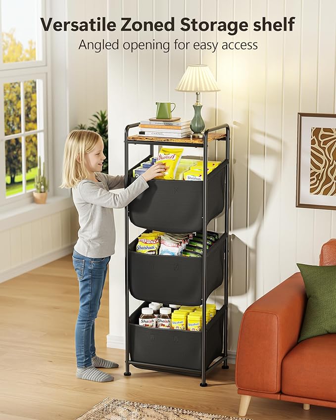Moforoco Vertical Laundry Sorter 3 Section with Shelf, Laundry Hamper with Removable Bag, 120 L Laundry Baskets organizer for Bathroom, Apartment, Dorm Room, Black