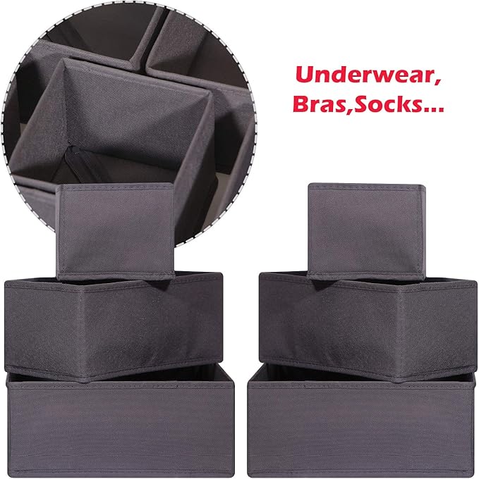 DIOMMELL 21 Pack Foldable Cloth Storage Box Closet Dresser Drawer Organizer Fabric Baskets Bins Containers Divider for Baby Clothes Underwear Bras Socks Lingerie Clothing,Dark Grey 11-4249