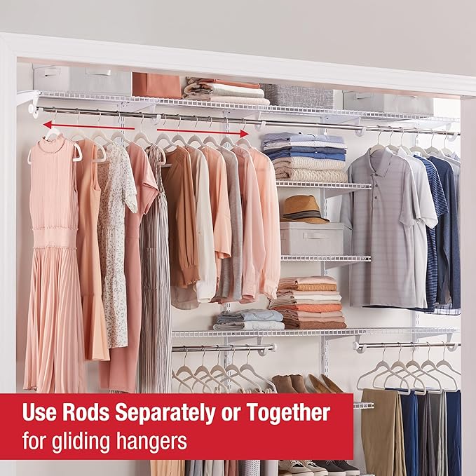 Rubbermaid Configurations Custom Closet Kit, 3-6 Ft. Adjustable Metal Wire Shelving, Titanium Finish, Expandable Organization System, Hardware Included, for Home Closet/Pantry/Laundry/Mudroom