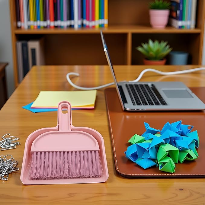 Plastic Mini Broom and Dustpan,Mini Cleaning Brush with Dustpan Set Desktop Cleaning Accessories,Pink with Set,Plastic Broom
