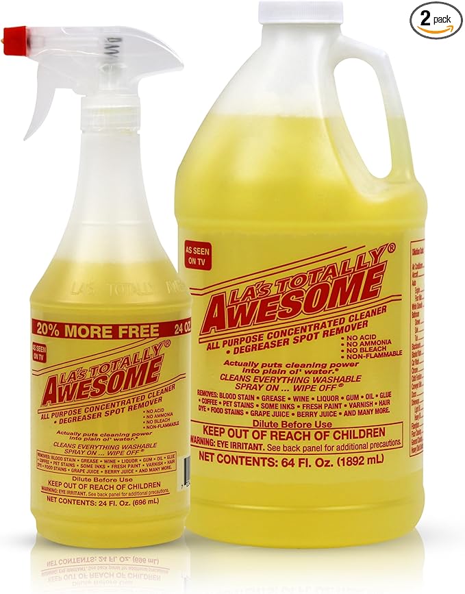 La's Totally Awesome All Purpose Cleaner Combo – 24 oz Spray + 64 oz Refill – Heavy Duty Degreaser & Multipurpose Cleaner for Home, Kitchen, Bathroom, Floors & More
