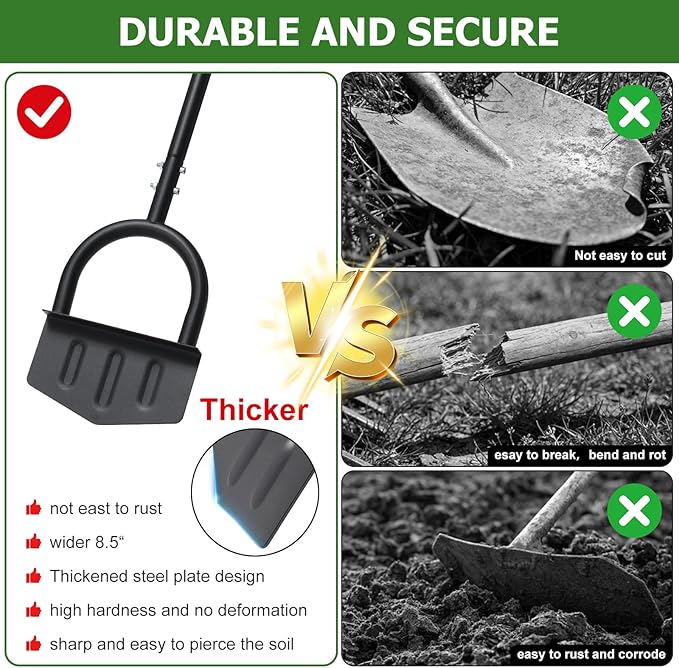 DIIG Manual Lawn Edger Tool with Long Handle, 8.5 Inch Steel Blade, Wide Foot Plate for Garden Edging, Lawn and Landscaping