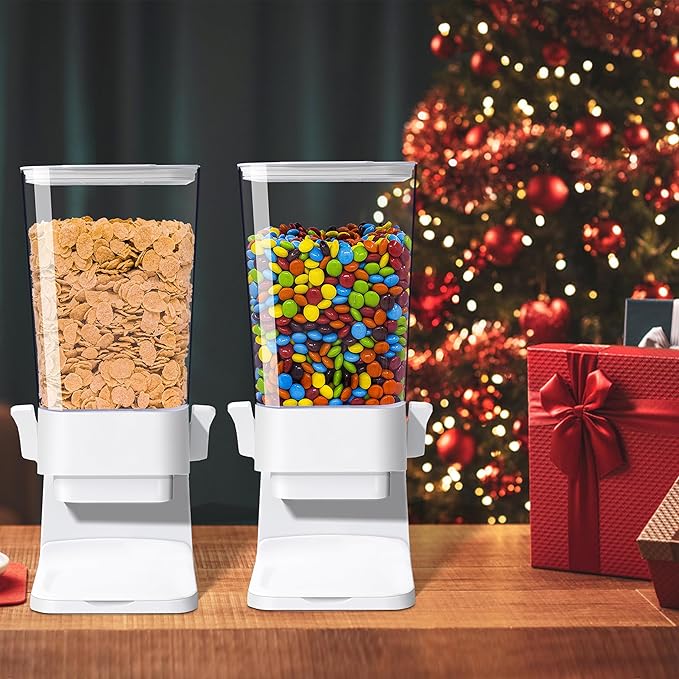 Cereal Dispenser Countertop, 5L Cereal Containers Storage Dispenser for Pantry, Large Dry Food Cereal Dispenser, Not Easy to Crush Cereal, Can Hold Oatmeal, Snack, Grain, Pet Food (White, 2Pc)