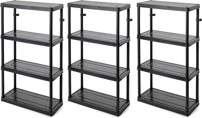Gracious Living 4 Shelf Fixed Height Medium Duty Storage Unit 14 x 32 x 54.5 Organizer System for Home, Garage, Basement, & Laundry, Black (3 Pack)
