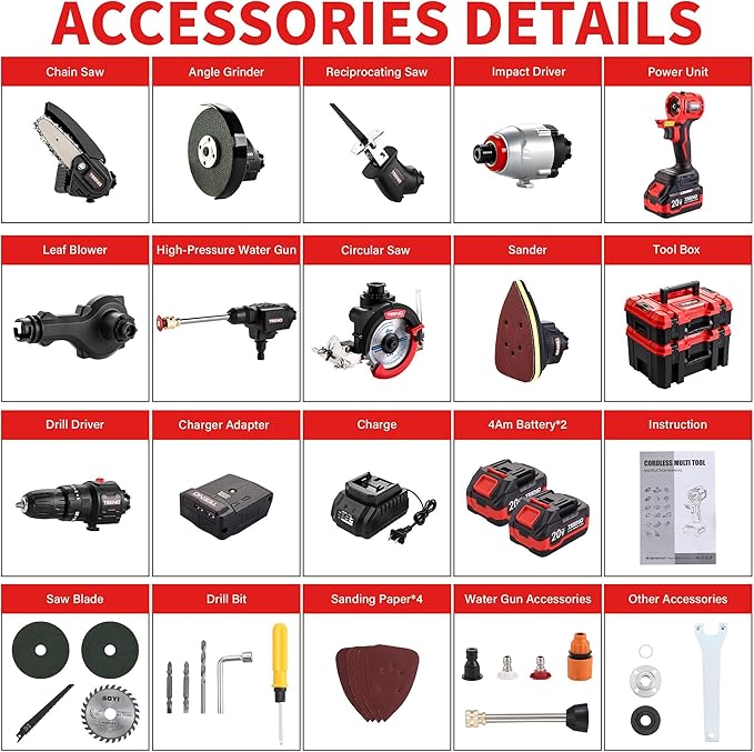 TEENO 20V MAX Power Tool Combo Kit, 10 Tool Cordless Power Tool Set with 2 Batteries, Charger, and Tool Box Included, Brushless Combo Kit for DIY, Home Improvement, and Yard Work