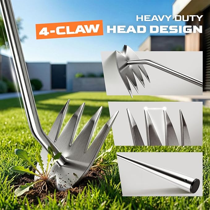 Upgraded Weed Puller Tool, 4-Tooth Manganese Steel Manual Weeders, Portable Garden Weed Remover Tools for Vegetable Gardening Backyard Farm Planting & Weeding