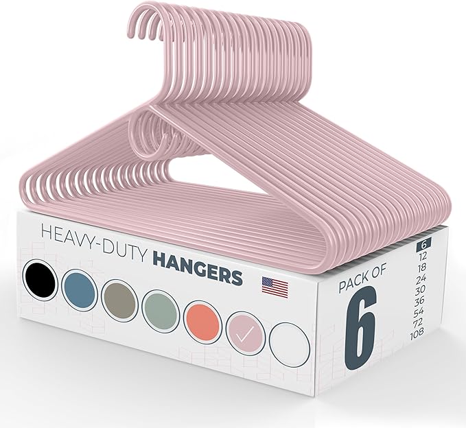 Neaties Heavy Duty Clothes Hangers 6 Pack – Made in the USA – 8lb Capacity Plastic Hangers for Adult Clothing – Durable for Pants, Coats, Jackets, or Jeans – Pink