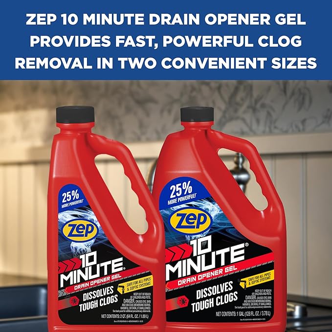 Zep 10 Minute Drain Opener Gel 1 Gallon (Case of 4) ZHCR128NG - Commercial Strength, Fast Acting and Safe for All Pipes