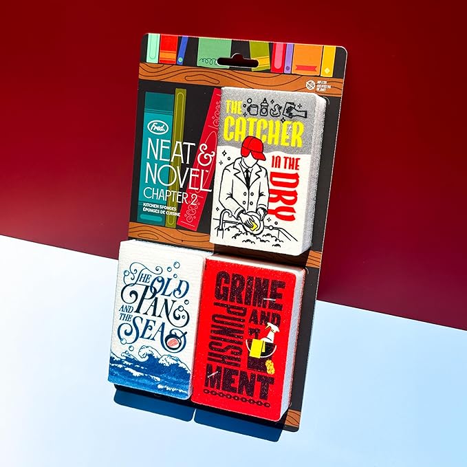 Genuine Fred Neat and Novel Chapter 2, Book Kitchen Sponges, Set of 3 Multi-Layer Sponges with Classic Book Cover Designs, Funny and Functional Gift for Book Lovers
