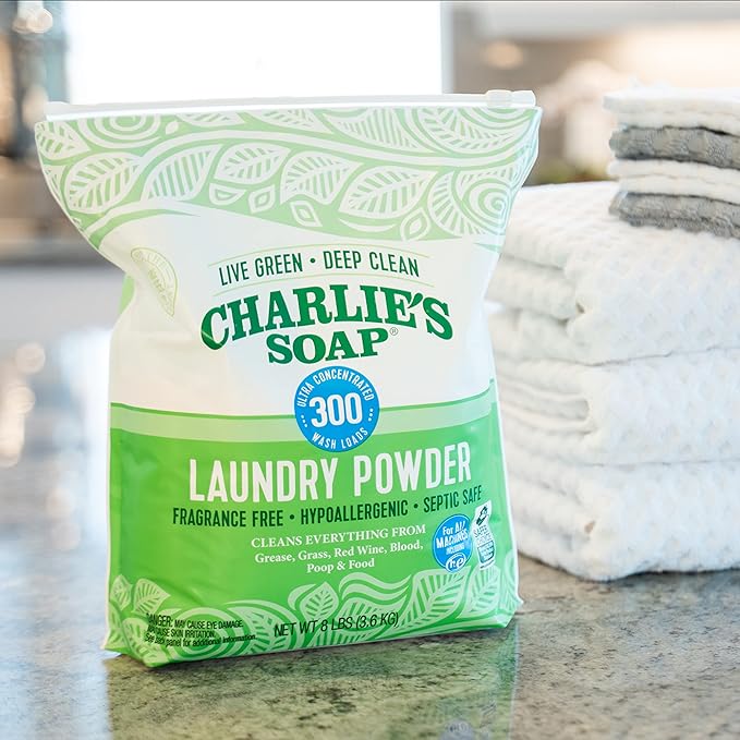 Charlie’s Soap Laundry Powder (300 Loads, 2 Pack) Hypoallergenic Deep Cleaning Washing Powder Detergent – Eco-Friendly, Safe, and Effective