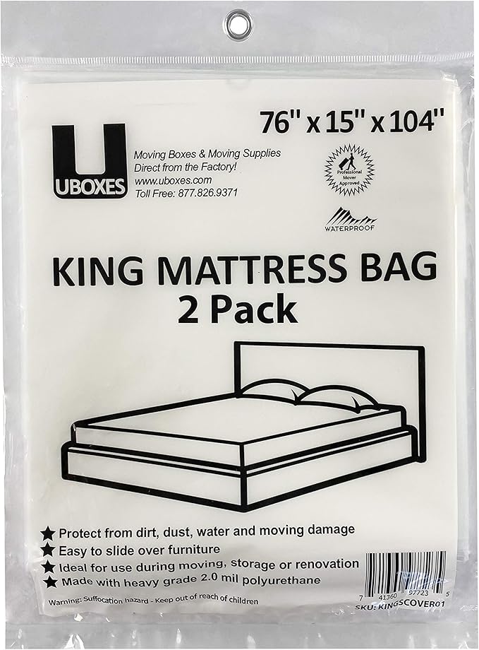Uboxes King Mattress Poly Covers, 76 x 15 x 104 inch, 2 Count (Pack of 12), Clear