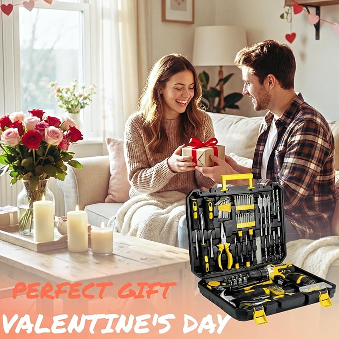 TLGREEN Complete Home Tool Kit with 12V Cordless Drill & Magnetic Bits | 138Pcs All-in-One Set for DIY, Repairs & Assembly | Durable Case & Fast Charging | Ideal for New Homeowners | Yellow