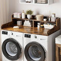 Garvee 54" Washer Dryer Countertop with 2-Tier Shelf, Wooden Laundry Countertop with Non-Slip Pad and Guard Rails, Washer and Dryer Topper for Laundry Room Organization