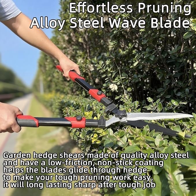 Hedge shears, Extendable 26"-32" Hedge Clippers with Sharp Wavy Blade, Manual Hedge Trimmer for Trimming Borders and Shaping Shrubs, Garden Shears Pruner for Lawn and Yard Tools