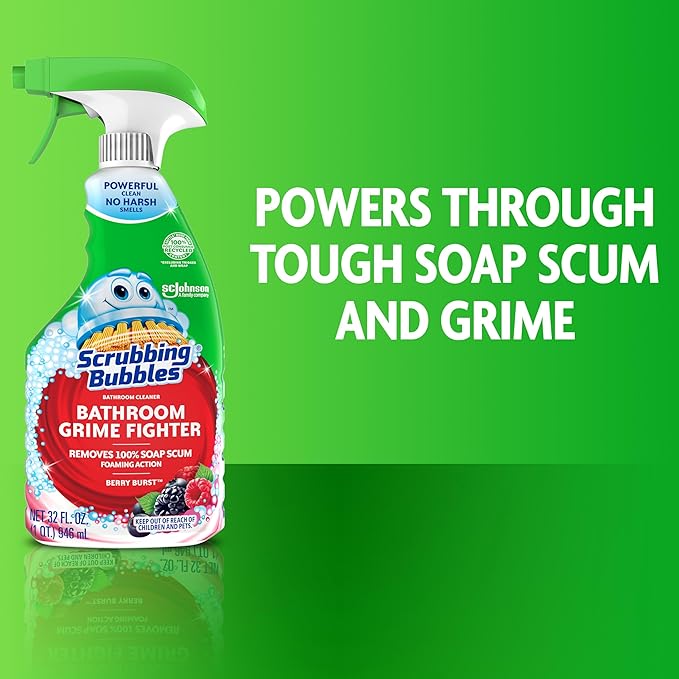 Scrubbing Bubbles Bathroom and Shower Cleaner Spray, Foaming Action Bathroom Grime Fighter Removing Soap Scum, Berry Burst Scent, 32oz (Pack of 2)
