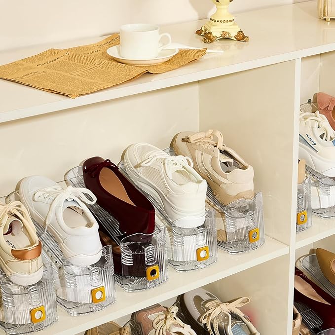 Clear Shoe Slots Organizers,24Pack Organizer for Closet Shoe Stackers for a Pair of Shoes Shoe Display Shelf Rack Holders Space Saver Organizador de Zapatos