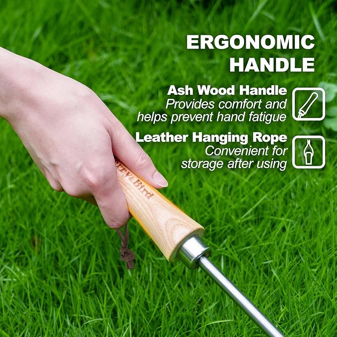 Berry&Bird Mini Hula Weeding Hoe 17.3''Stirrup Hoe Stainless Steel Weed Puller Tool Gardening Action Scuffle Loop Hoes Garden Tools with Wooden Hand Weeder Cultivator Cutting Roots Loosening Soil
