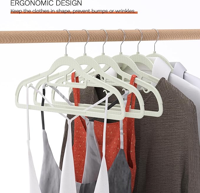40 Pack Thin Space Saving Hangers, No Slip Clothes Hangers with Non Slip Textured and 360° Hook - Plastic Hanger, Closet Organizer for Shirt, Pants, Suit, Skirt, Coat - Ivory White