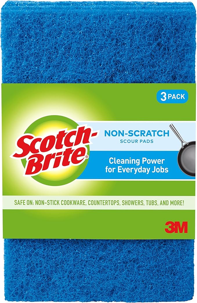 Scotch-Brite® Zero Scratch Scour Pad, 3 Scrubbing Pads, Non-Scratch Scouring Pads for Kitchen and Dish Cleaning (Pack of 2)