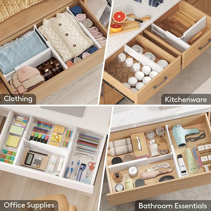 Lifewit 8 Pack 5" High Drawer Dividers 34-56cm/13.5-22" Adjustable Drawer Organizer for Clothes/Utensils, Expandable Drawer Separator in Dresser/Kitchen/Bedroom/Office Organization & Storage White