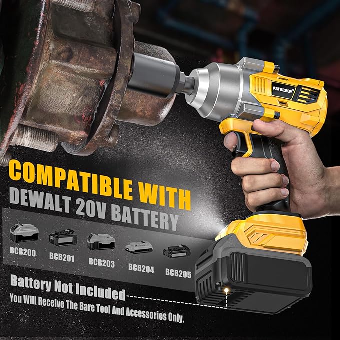 Impact Wrench Compatible with DeWalt 20V Battery: 1/2 Inch Hog Ring Impact Driver - 1000N.m(750ft-lbs) Cordless Impact Gun - Brushless Motor with LED Light And Blet Clip - Tool Only