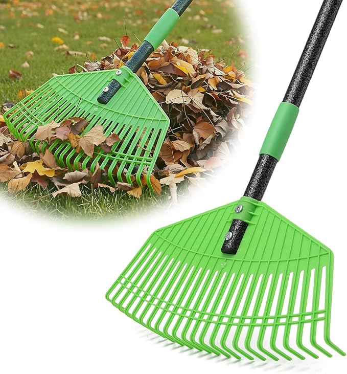 Lightweight Plastic Leaf Rake for Lawns - 16.5'' Wide Garden Rake for Leaves,Gentle on Lawn,65'' Adjustable for Women Seniors Kids,Outdoor Yard Rakes for Sweep Leaves,Grass, Pine Needle