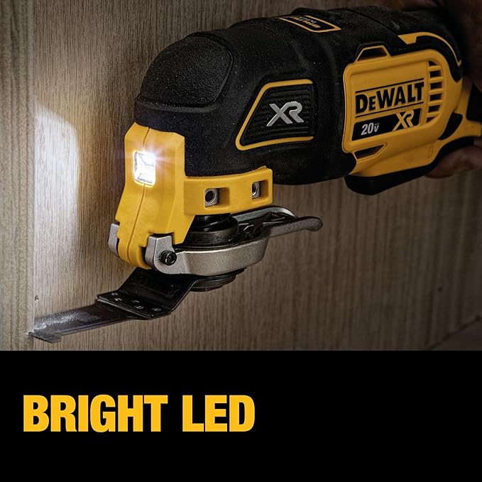 DEWALT 20V MAX XR Oscillating Multi-Tool Cordless, Variable Speed Brushless Motor Multitool with LED Light, Extended Runtime, Includes Two Wood Cutting Blades, Tool Only (DCS356B)