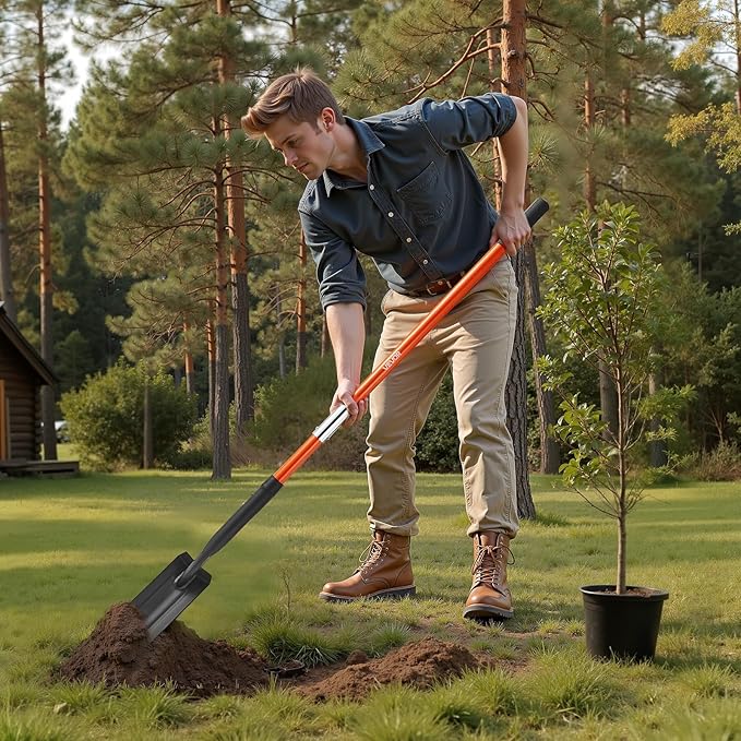 VEVOR Trench Shovel, 4 in Blade Heavy-Duty Trenching Shovel, Narrow Spade Trench Digger with Fiberglass Handle and Non-Slip Grip, for Gardening, Digging Holes, Trenching, and Planting, 56 in Long