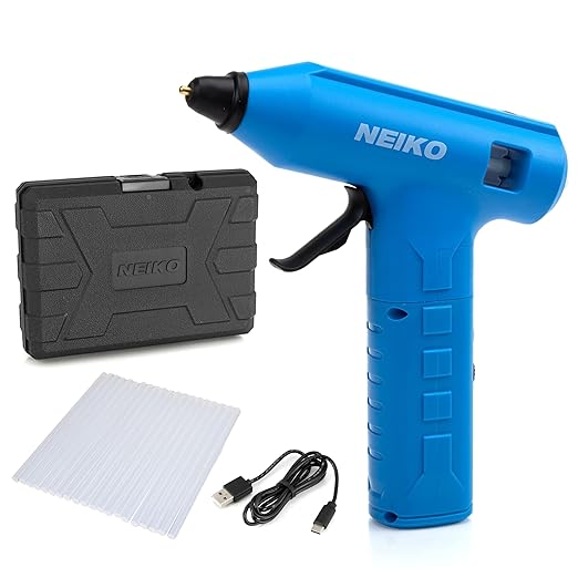NEIKO 10582A Cordless Glue Gun, 20W Rechargeable Hot Glue Gun, 20 Glue Sticks Included, Wireless Anti Drip Nozzle Mini Glue Gun for Arts and Crafts, Mini USB Charging Port, Insulated Nozzle