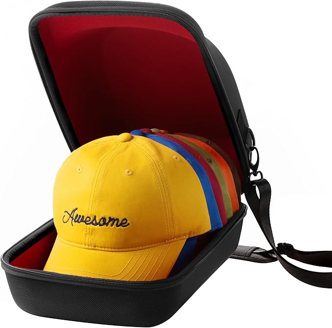 OZUECCR Hard Hat Travel Case – Storage for Baseball Caps with Carrying Handle and Adjustable Shoulder Strap, Hat Organizer Protects up to 6 Hats, for Travel and Home Storage (Inner Red)