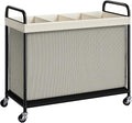 ELYKEN Laundry Hamper 4 Section, 140L Rolling Laundry Sorter with Removable Liner Bag, Laundry Basket with Wheels, Steel Frame with Metal Handle, Clothes Hamper Cart for Laundry Room & Bedroom