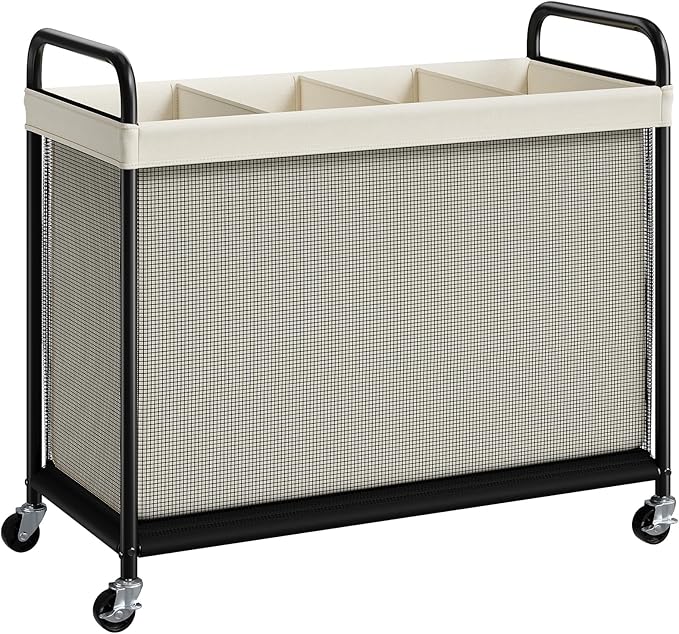 ELYKEN Laundry Hamper 4 Section, 140L Rolling Laundry Sorter with Removable Liner Bag, Laundry Basket with Wheels, Steel Frame with Metal Handle, Clothes Hamper Cart for Laundry Room & Bedroom
