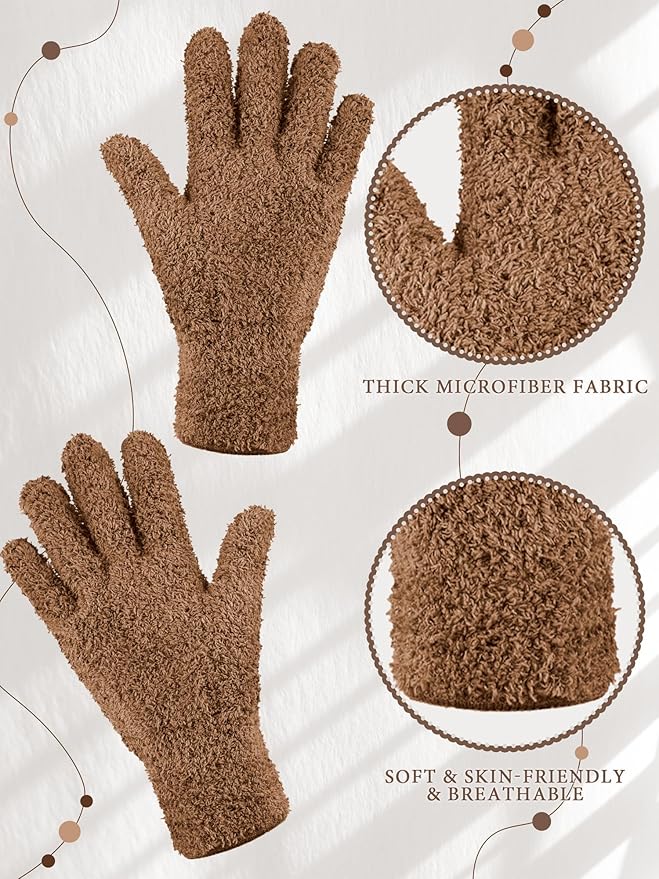 Patelai 3 Pairs Microfiber Plant Dusting Gloves Leaf Cleaning Gloves for Indoor Plants, Blinds, Furniture, House (Black,Brown,Khaki,Small)