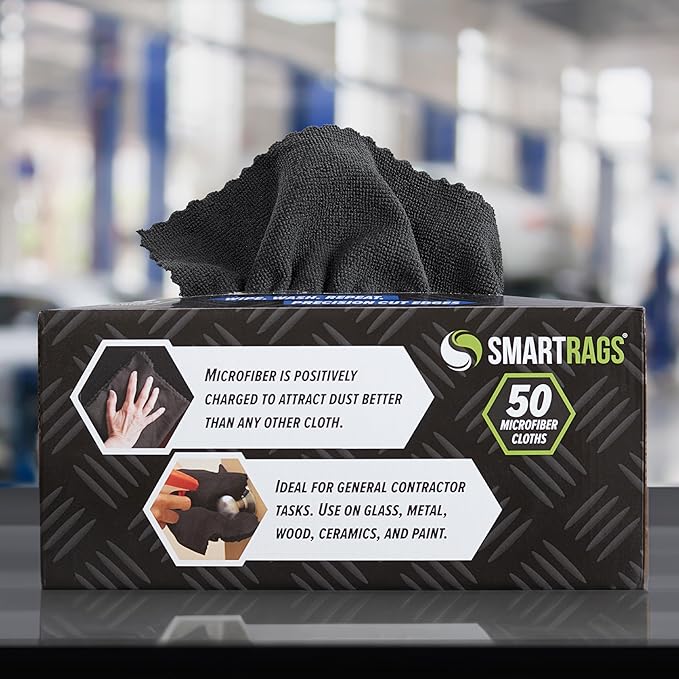 Arkwright Smart Rags Microfiber Cleaning Cloths Bulk, Case of 400, Lint Free 180 GSM Reusable Towels for Auto, Office and Household Cleaning, 12 x 12 in, Black