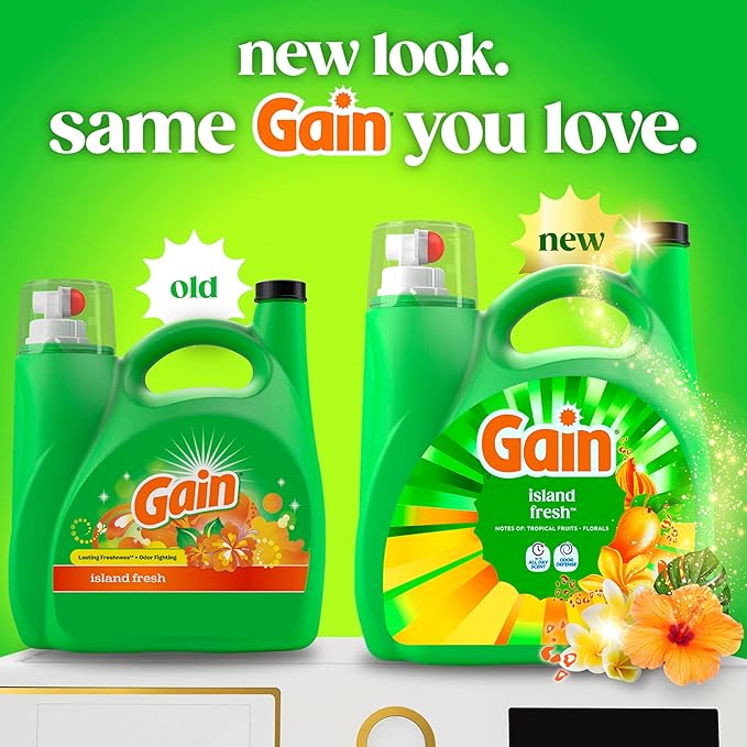 Gain Liquid Laundry Detergent, Now with Odor Defense, Island Fresh Scent, 132 fl oz, 100 Loads (Packaging May Vary)